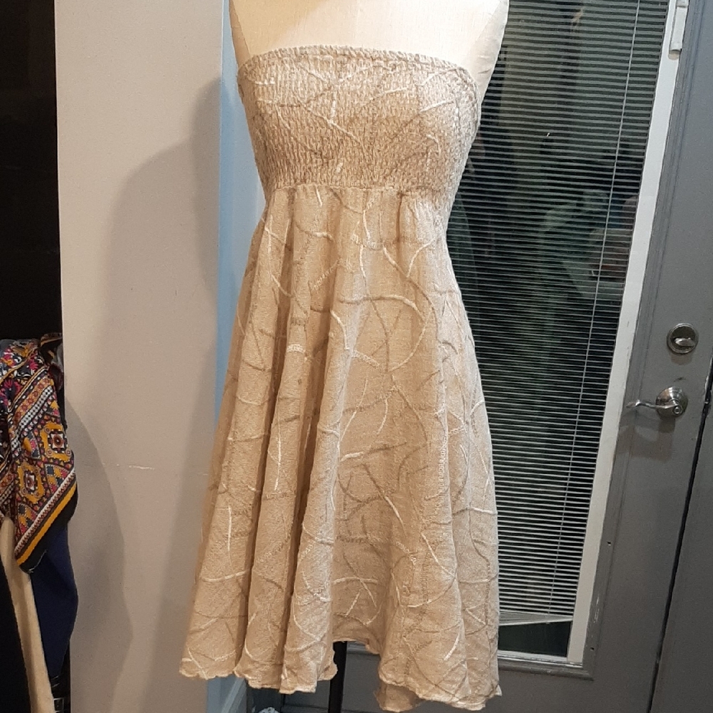 Elegant Strapless Beige Dress 100% Linen